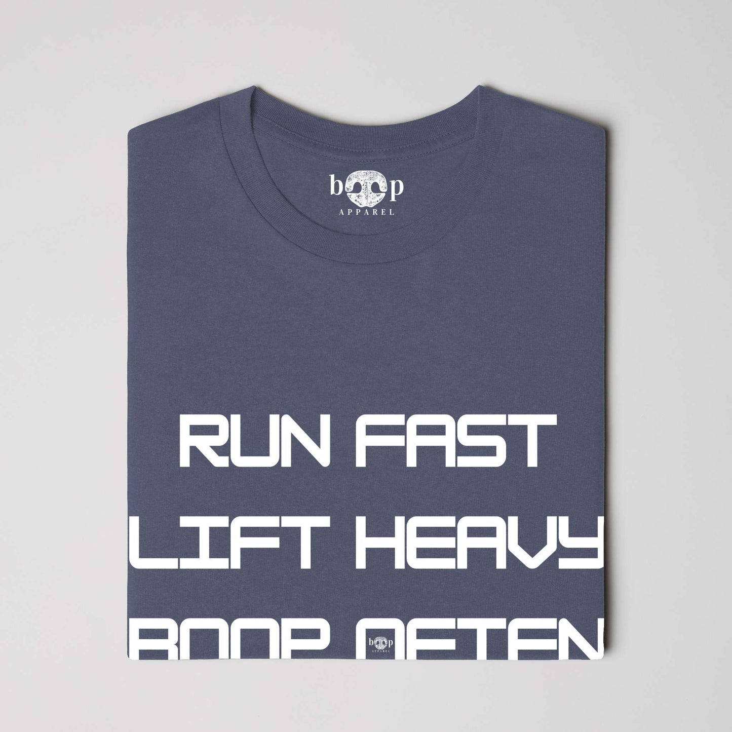 Funny dog owner t-shirt with sarcastic humor -Run Fast. Lift Heavy. Boop Often. - Heather T