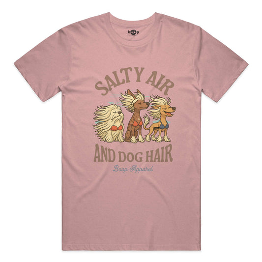 Funny dog owner t-shirt with sarcastic humor -Salty Air and Dog Hair - Heather T