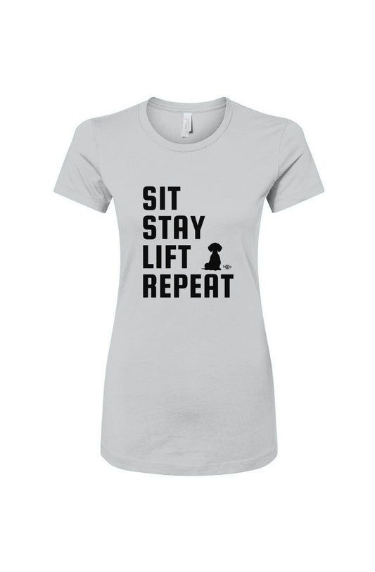 Funny dog owner t-shirt with sarcastic humor -Sit Stay Lift Repeat - Women's T