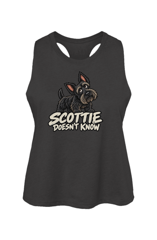Scottie Doesn't Know Crop Tank in Dark Grey Heather