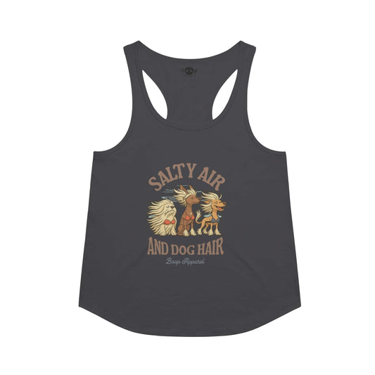 Funny dog owner t-shirt with sarcastic humor -Salty Air and Dog Hair - Racerback Tank