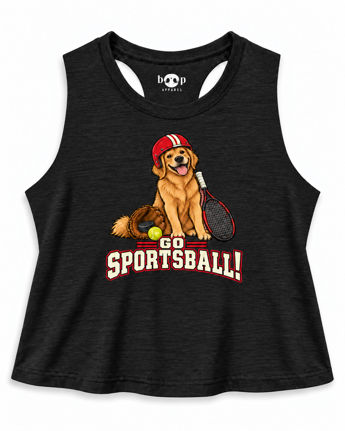 Go Sportsball crop tank — Solid Black Blend flat