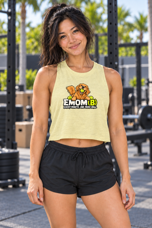 Helen wearing EMOM(B) Bella+Canvas 6682 crop tank in Heather French Vanilla, front view