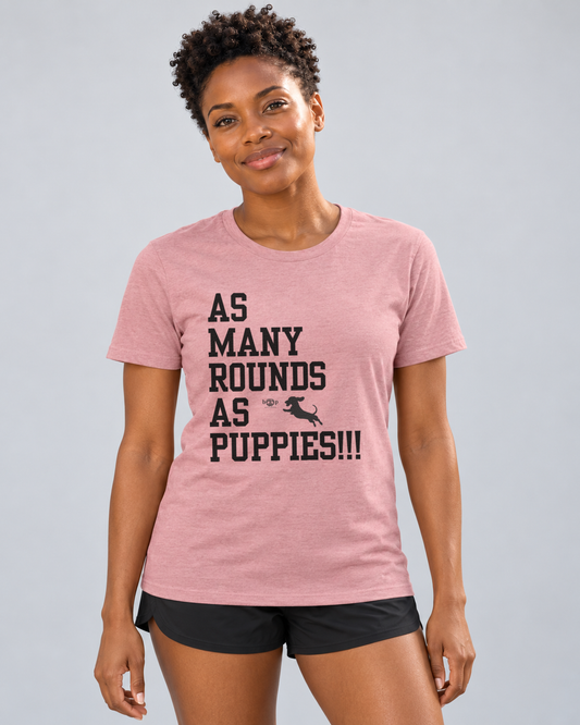 Brandy wearing AMRAPuppies Everyday T in Heather Orchid, studio front view