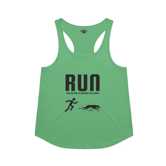 Funny dog owner t-shirt with sarcastic humor -Run Unleashed - Racerback Tank
