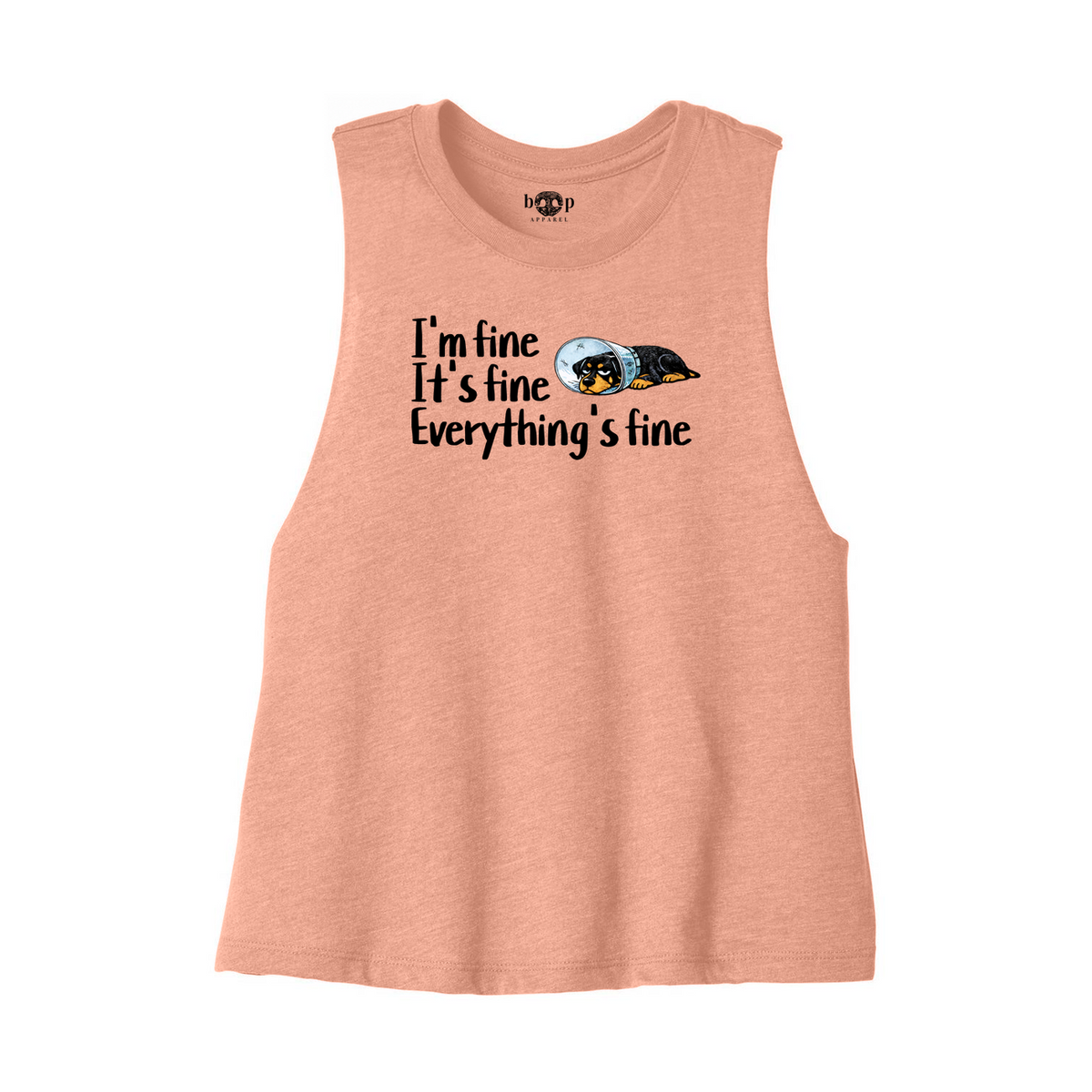 Everything's Fine Bella+Canvas 6682 crop tank in Heather Sunset, front flatlay