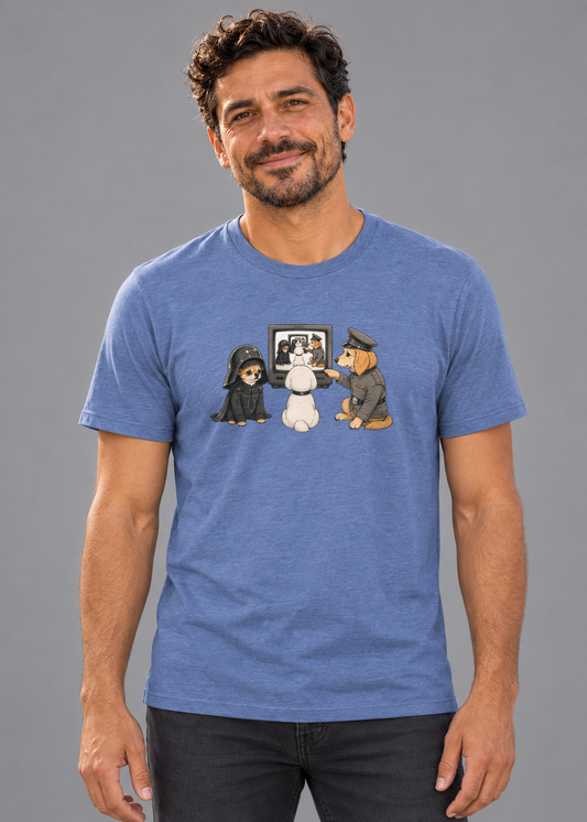 Dave wearing In the Now, Now Everyday T in Heather True Royal