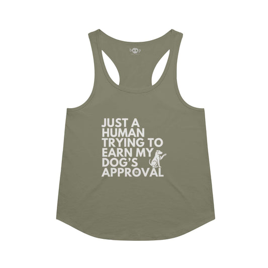 Funny dog owner t-shirt with sarcastic humor -Dog's Approval - Racerback Tank