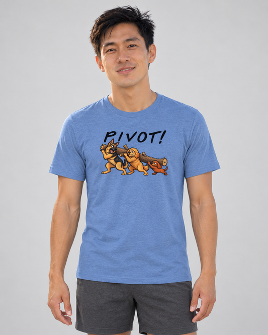Finn wearing Pivot Everyday T in Heather Columbia Blue