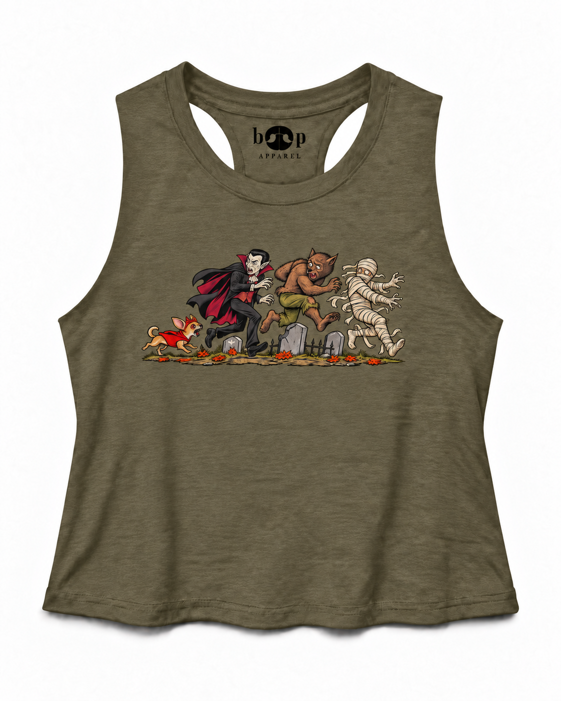 Terror Unleashed crop tank — Heather Olive