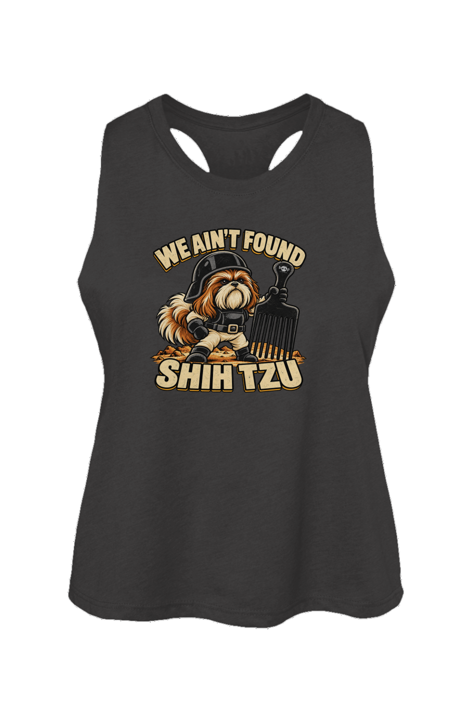 We Ain't Found Shih Tzu crop tank in Dark Grey Heather