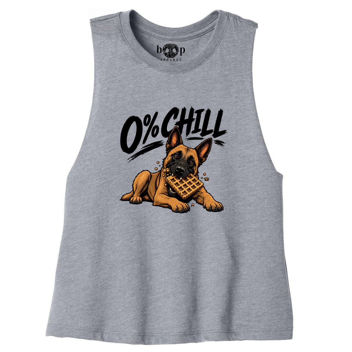 0% Chill Crop Tank - Athletic Heather - approved flat front, current artwork
