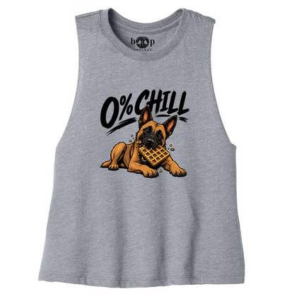 0% Chill Crop Tank - Athletic Heather - approved flat front, current artwork