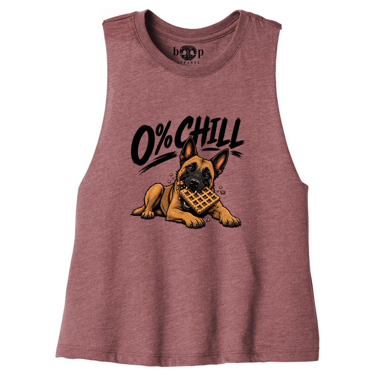 0% Chill Crop Tank - Heather Mauve - approved flat front, current artwork