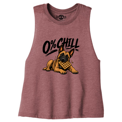 0% Chill Crop Tank - Heather Mauve - approved flat front, current artwork