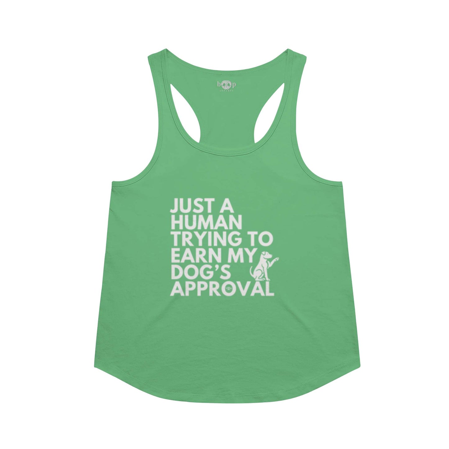 Funny dog owner t-shirt with sarcastic humor -Dog's Approval - Racerback Tank