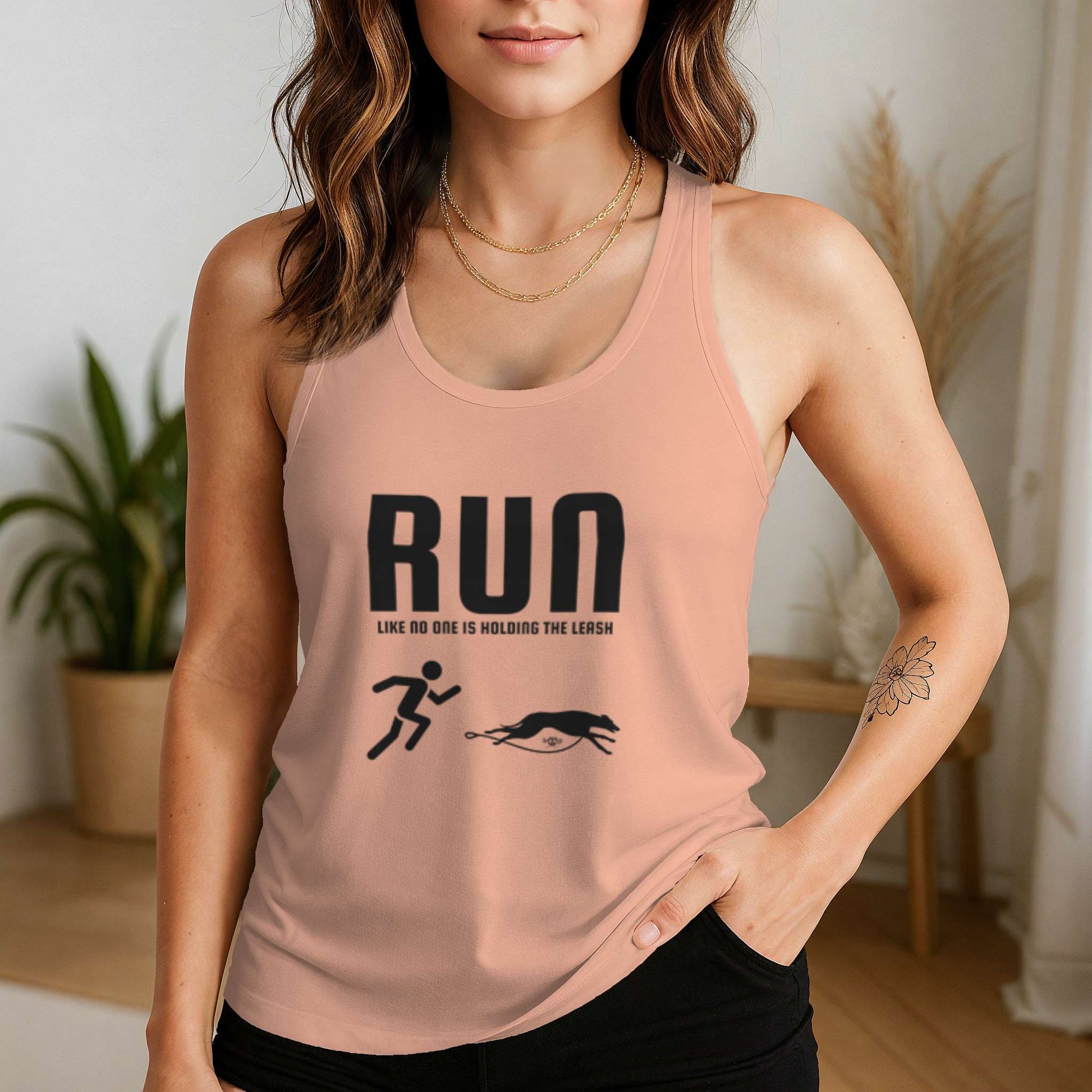 Funny dog owner t-shirt with sarcastic humor -Run Unleashed - Racerback Tank