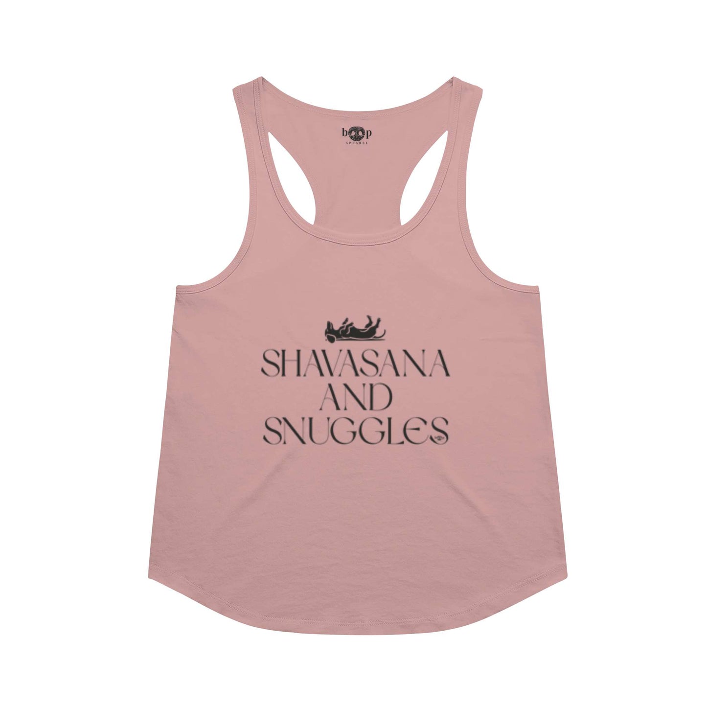 Funny dog owner t-shirt with sarcastic humor -Shavasana and Snuggles  - Racerback Tank
