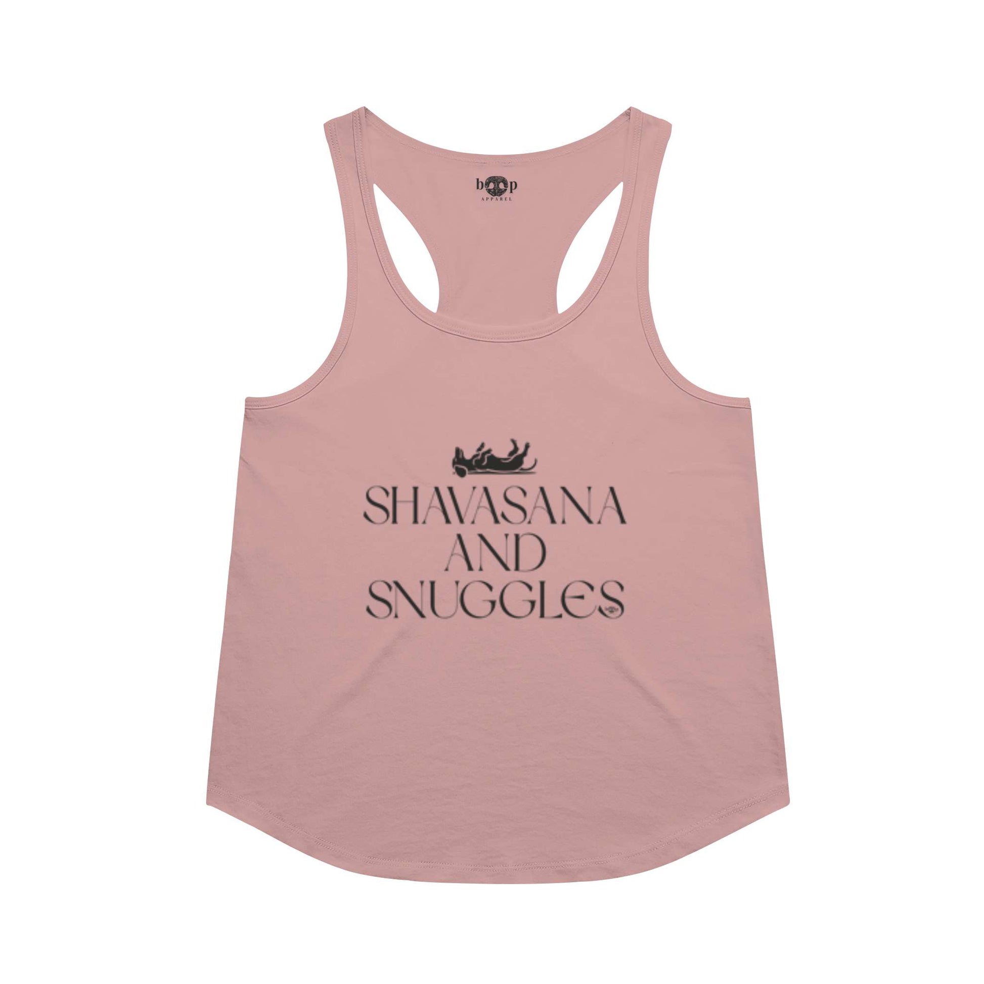 Funny dog owner t-shirt with sarcastic humor -Shavasana and Snuggles  - Racerback Tank