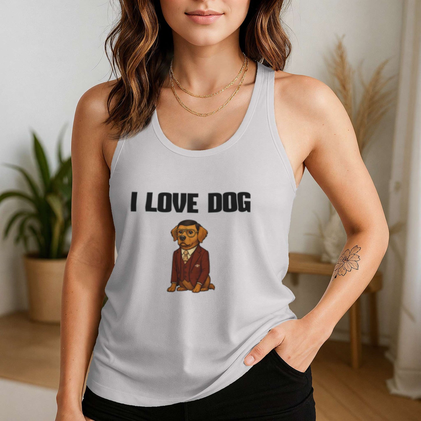 Funny dog owner t-shirt with sarcastic humor -I love Dog - Racerback Tank