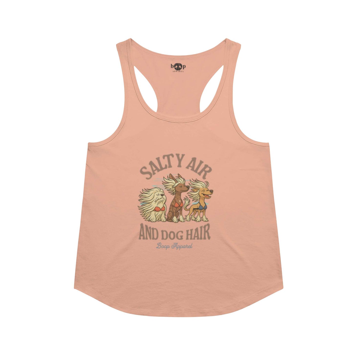 Funny dog owner t-shirt with sarcastic humor -Salty Air and Dog Hair - Racerback Tank