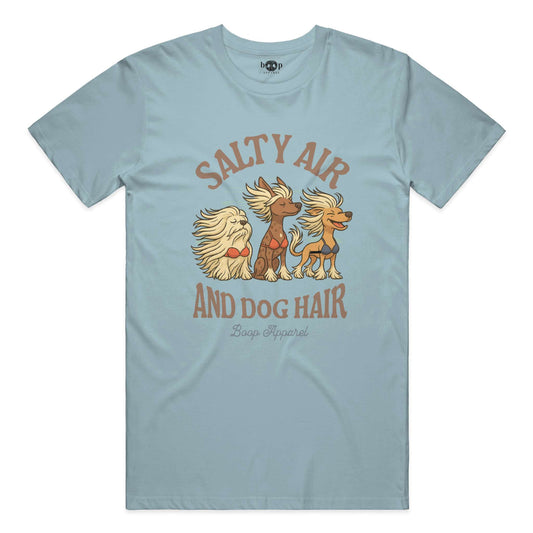 Funny dog owner t-shirt with sarcastic humor -Salty Air and Dog Hair - Cotton T