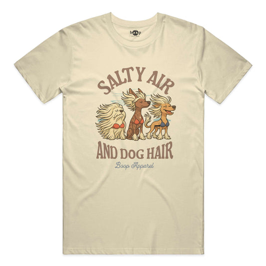 Funny dog owner t-shirt with sarcastic humor -Salty Air and Dog Hair - Cotton T