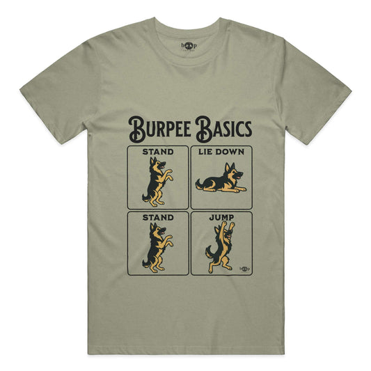 Funny dog owner t-shirt with sarcastic humor -Burpee Basics - Heather T