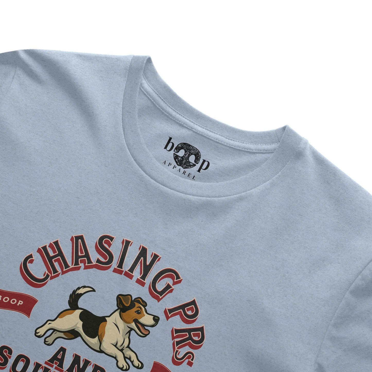 Funny dog owner t-shirt with sarcastic humor -Chasing PRs and Squirrels - Heather T