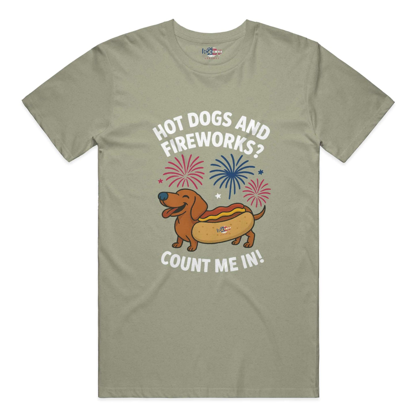 Funny dog owner t-shirt with sarcastic humor -Hot Dogs and Fireworks - Heather T