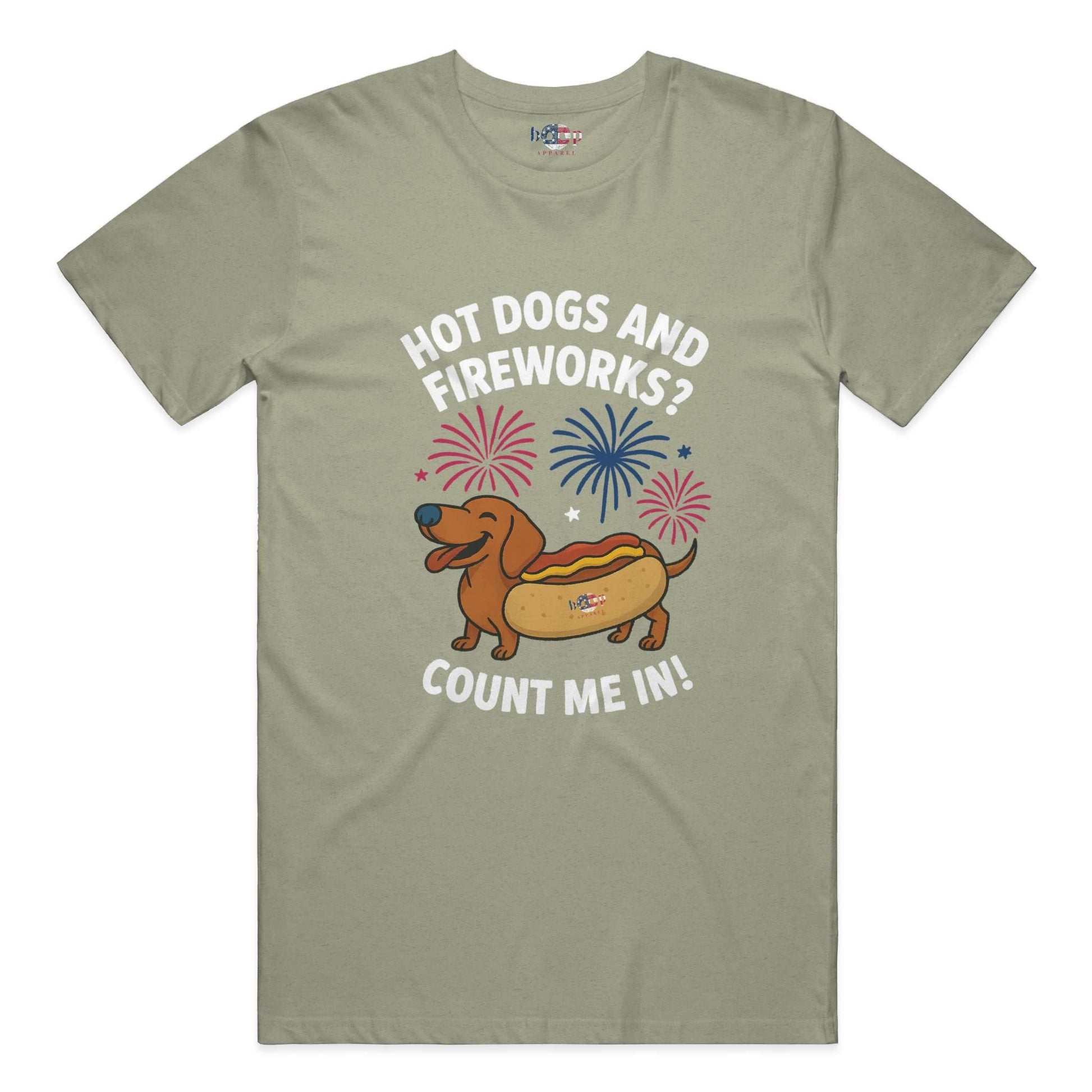 Funny dog owner t-shirt with sarcastic humor -Hot Dogs and Fireworks - Heather T