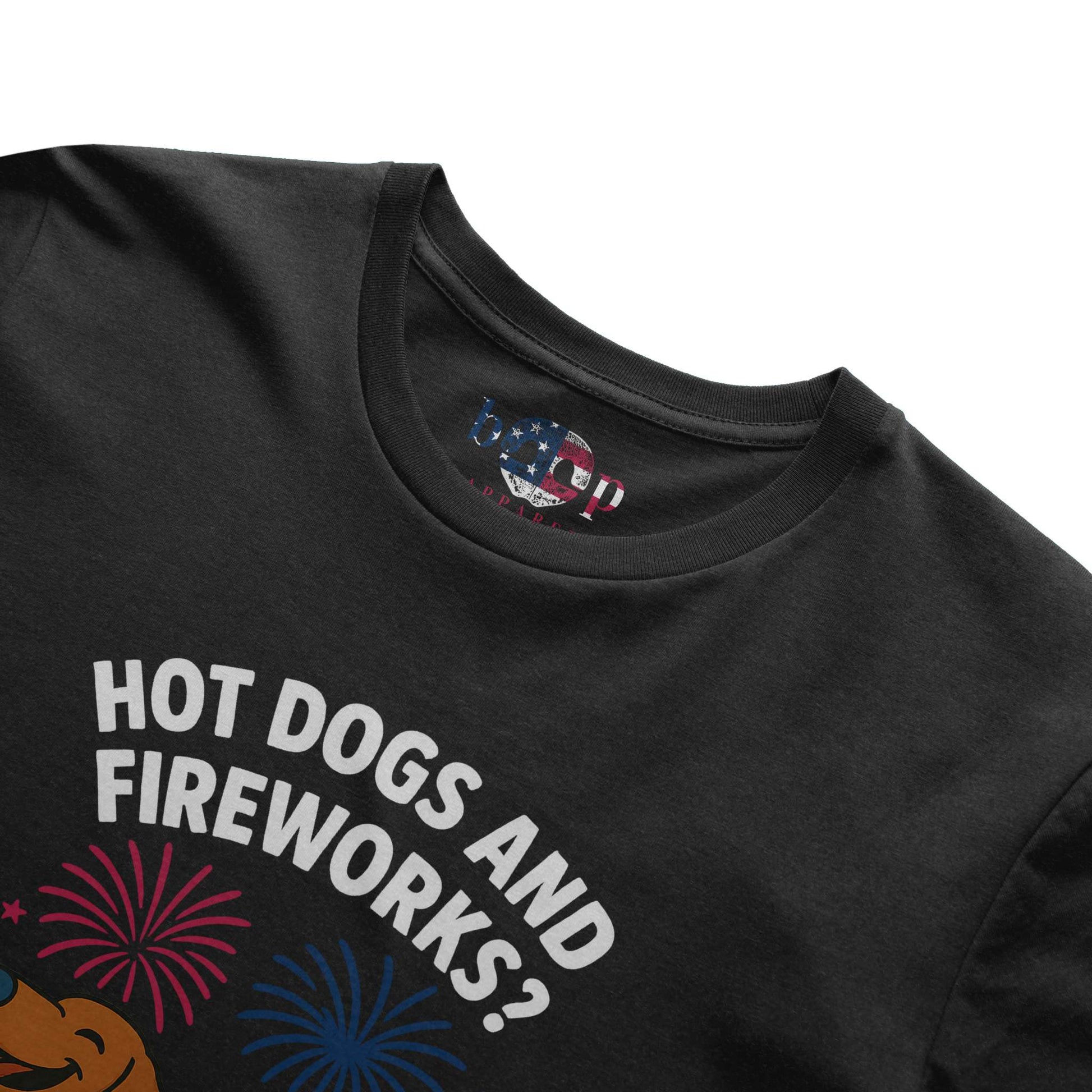Funny dog owner t-shirt with sarcastic humor -Hot Dogs and Fireworks - Heather T