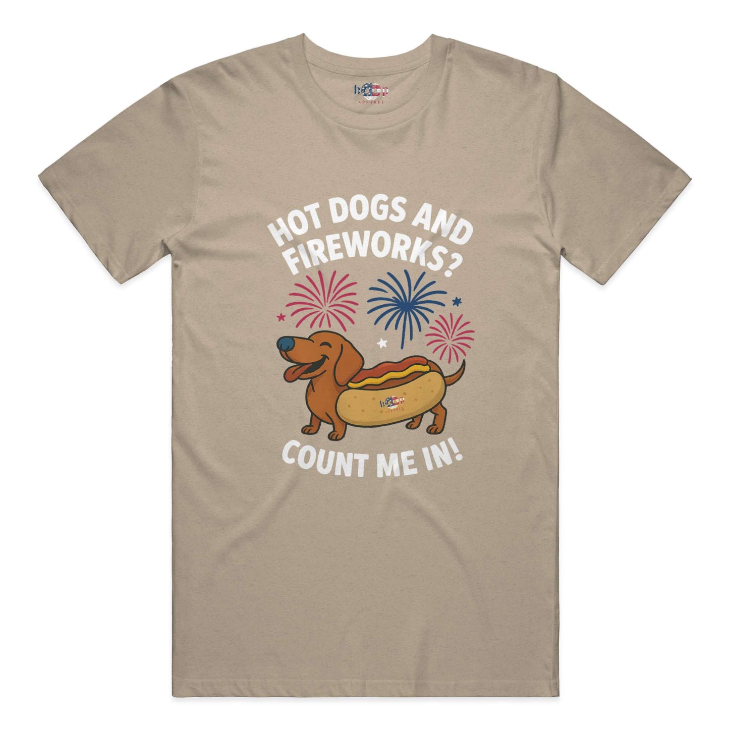 Funny dog owner t-shirt with sarcastic humor -Hot Dogs and Fireworks - Heather T