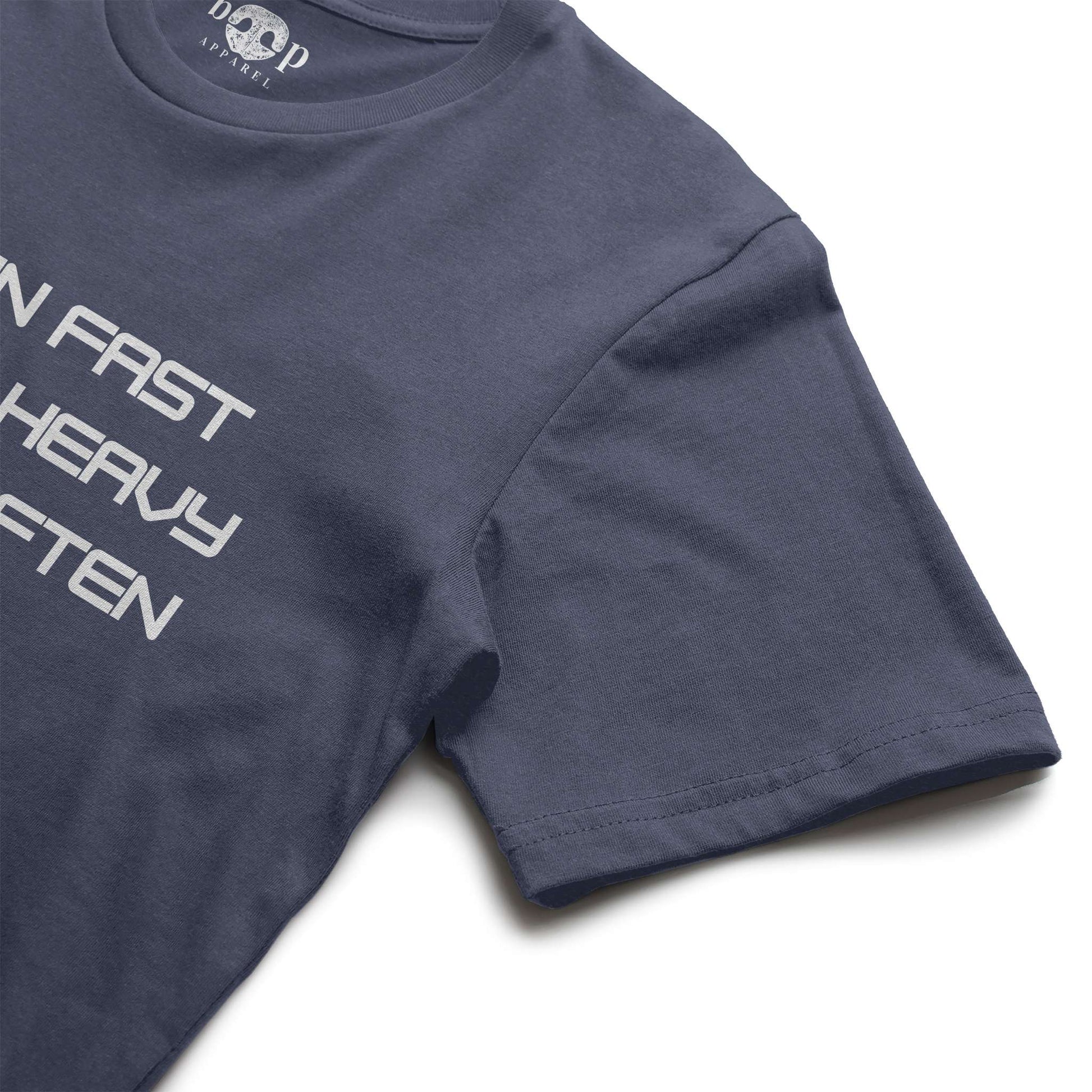 Funny dog owner t-shirt with sarcastic humor -Run Fast. Lift Heavy. Boop Often. - Heather T