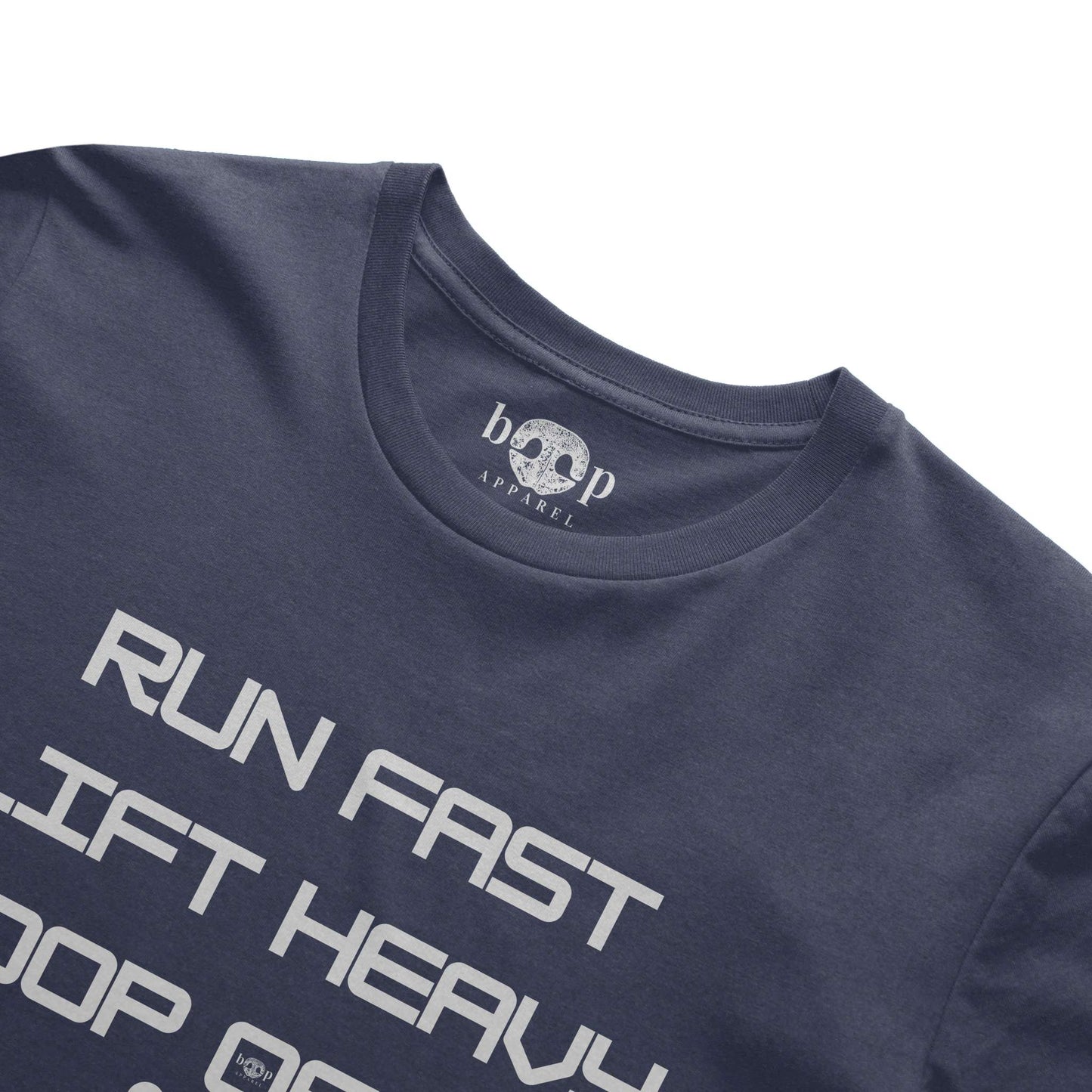 Funny dog owner t-shirt with sarcastic humor -Run Fast. Lift Heavy. Boop Often. - Heather T