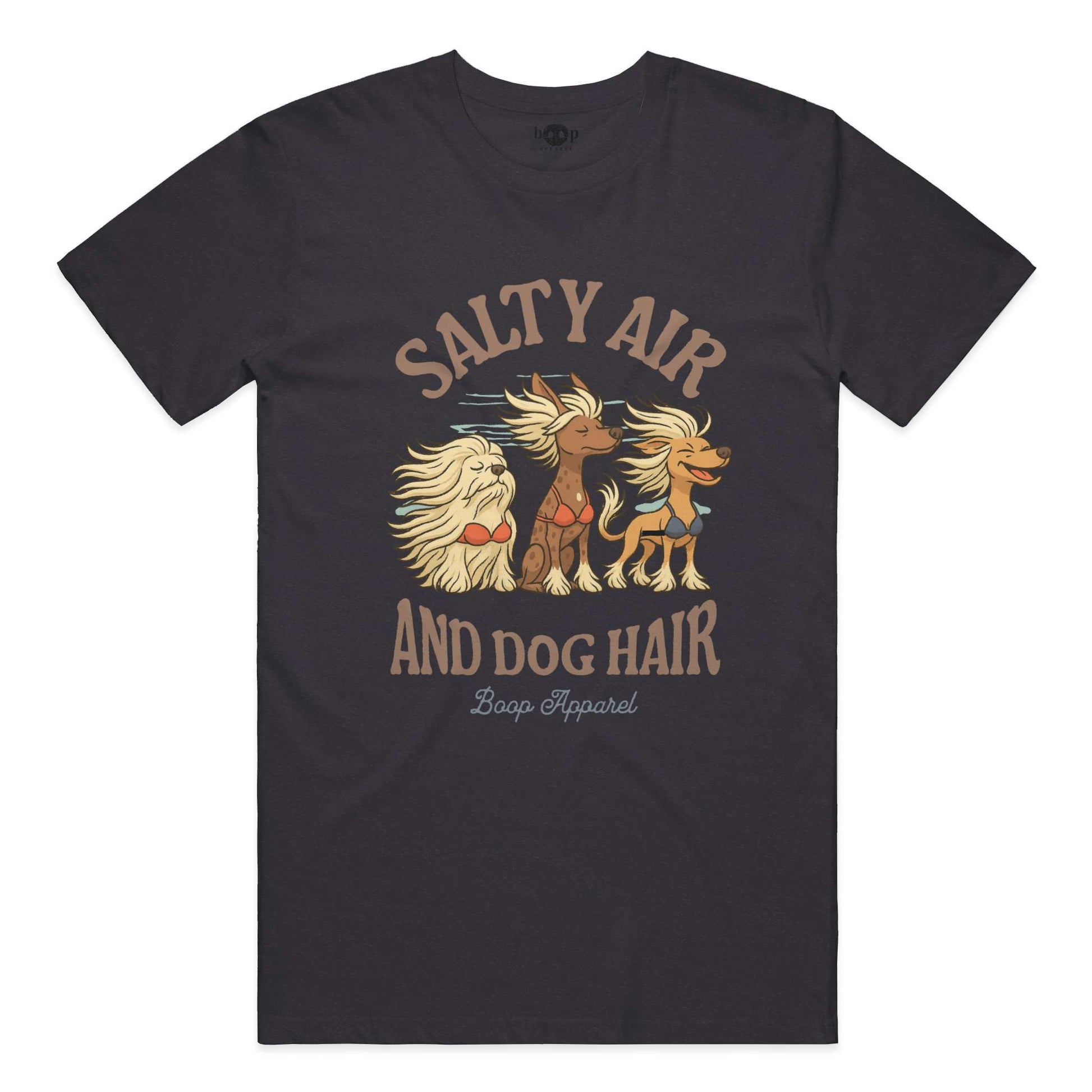 Funny dog owner t-shirt with sarcastic humor -Salty Air and Dog Hair - Heather T