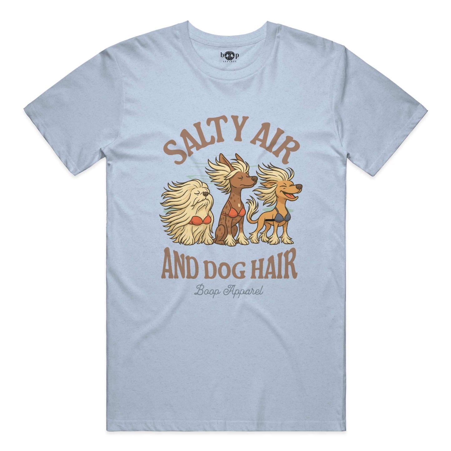 Funny dog owner t-shirt with sarcastic humor -Salty Air and Dog Hair - Heather T