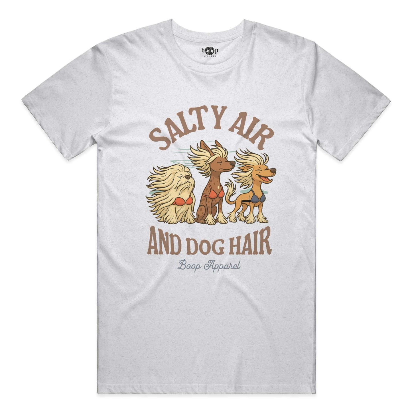 Funny dog owner t-shirt with sarcastic humor -Salty Air and Dog Hair - Heather T