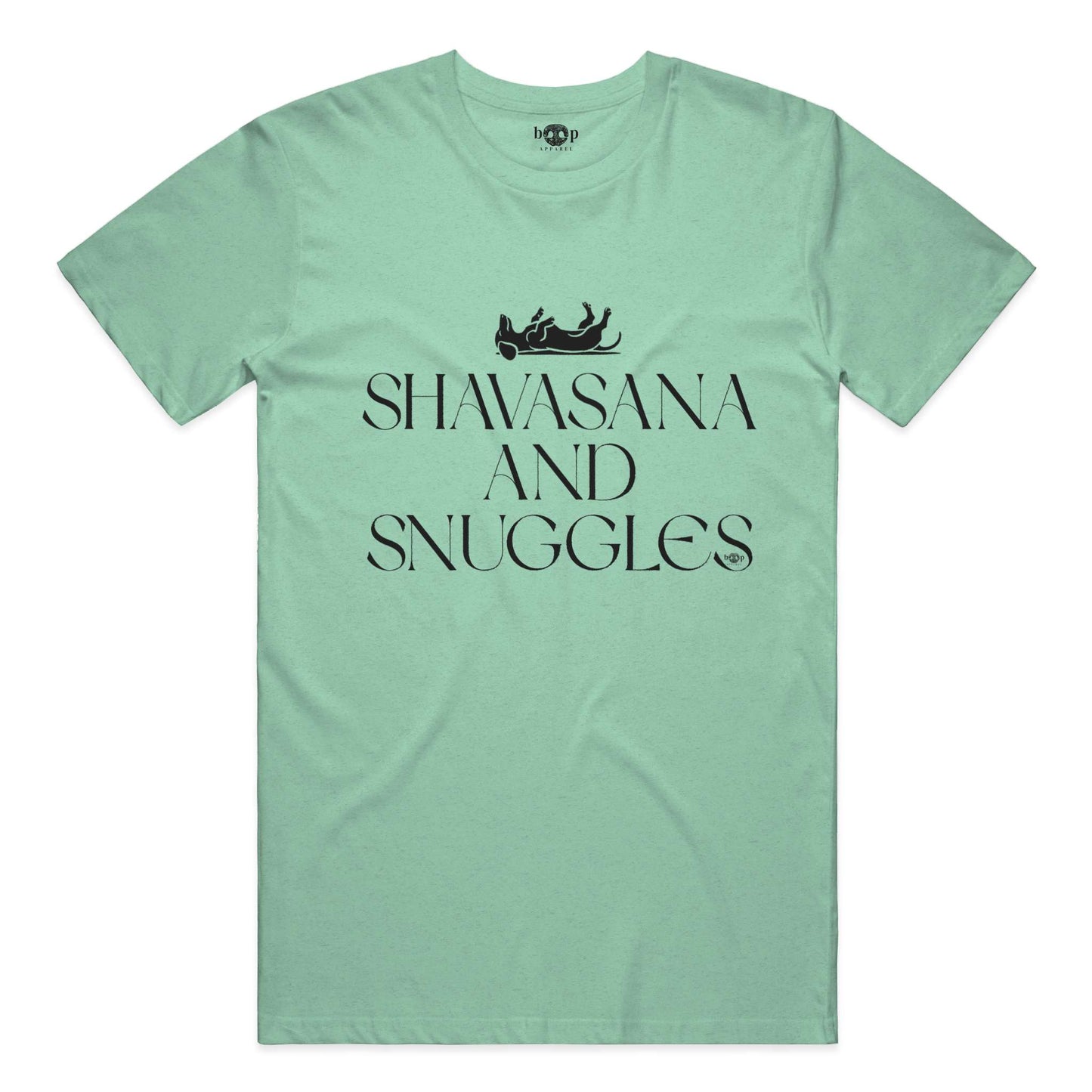 Funny dog owner t-shirt with sarcastic humor -Shavasana and Snuggles - Heather T