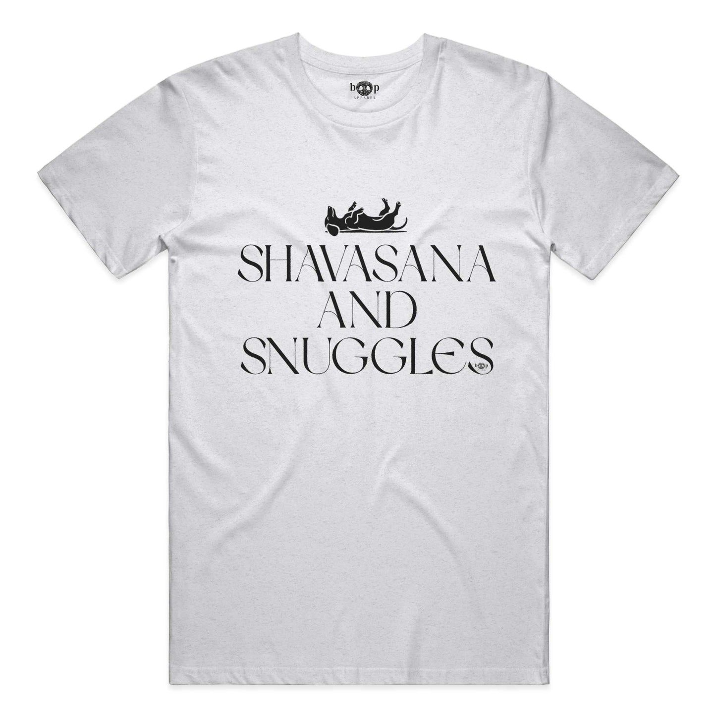 Funny dog owner t-shirt with sarcastic humor -Shavasana and Snuggles - Heather T