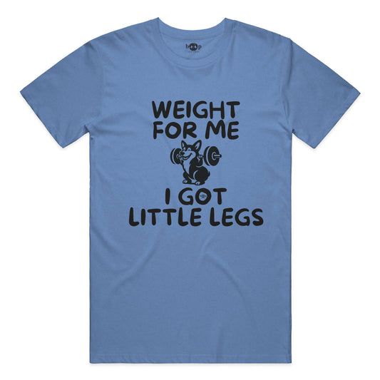 Funny dog owner t-shirt with sarcastic humor -Weight for Me I Got Little Legs - Heather T