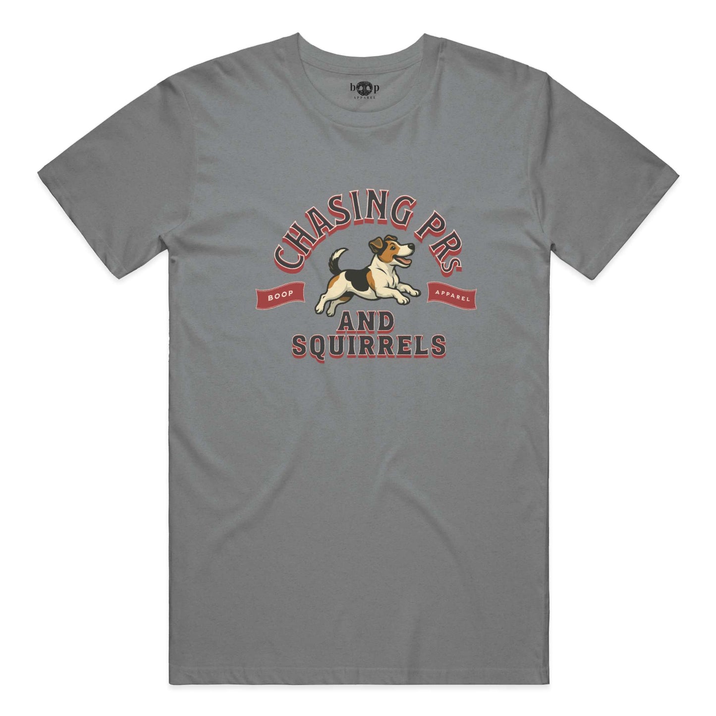Funny dog owner t-shirt with sarcastic humor -Chasing PRs and Squirrels - Triblend T