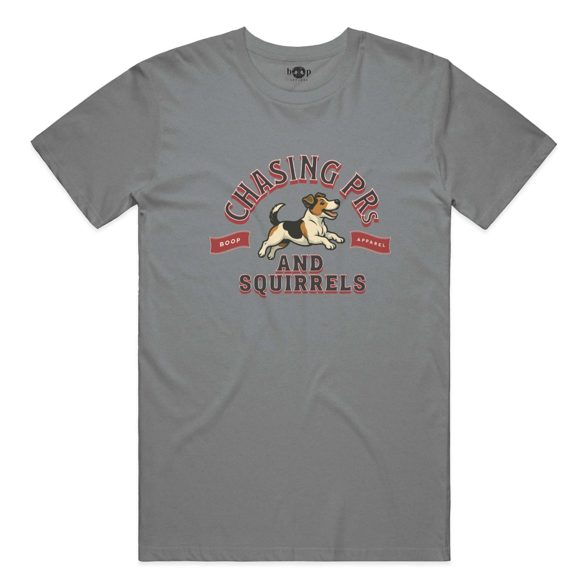 Funny dog owner t-shirt with sarcastic humor -Chasing PRs and Squirrels - Triblend T