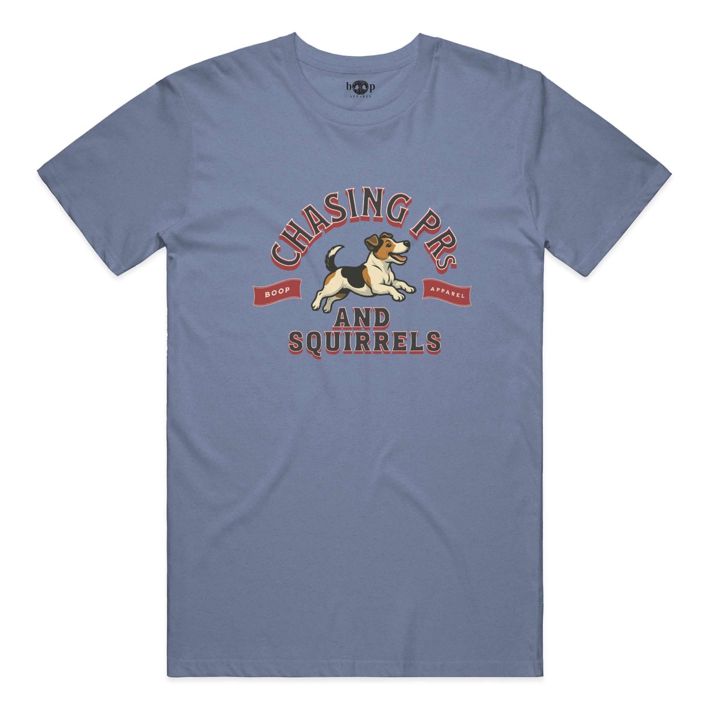 Funny dog owner t-shirt with sarcastic humor -Chasing PRs and Squirrels - Triblend T