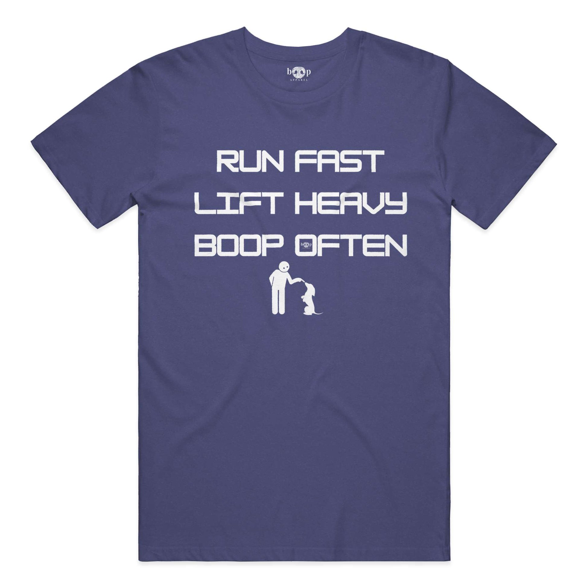 Funny dog owner t-shirt with sarcastic humor -Run Fast. Lift Heavy. Boop Often. - Triblend T