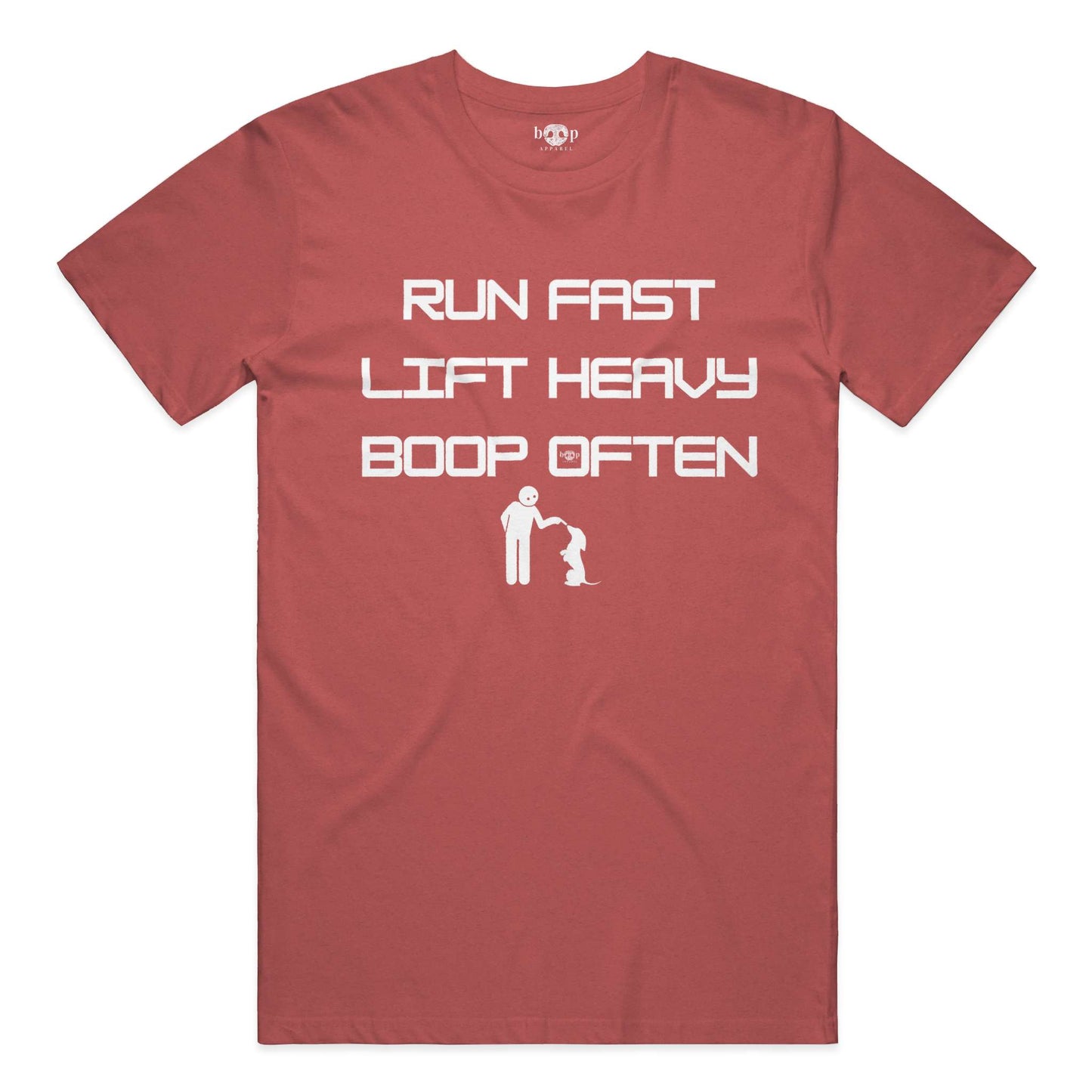 Funny dog owner t-shirt with sarcastic humor -Run Fast. Lift Heavy. Boop Often. - Triblend T