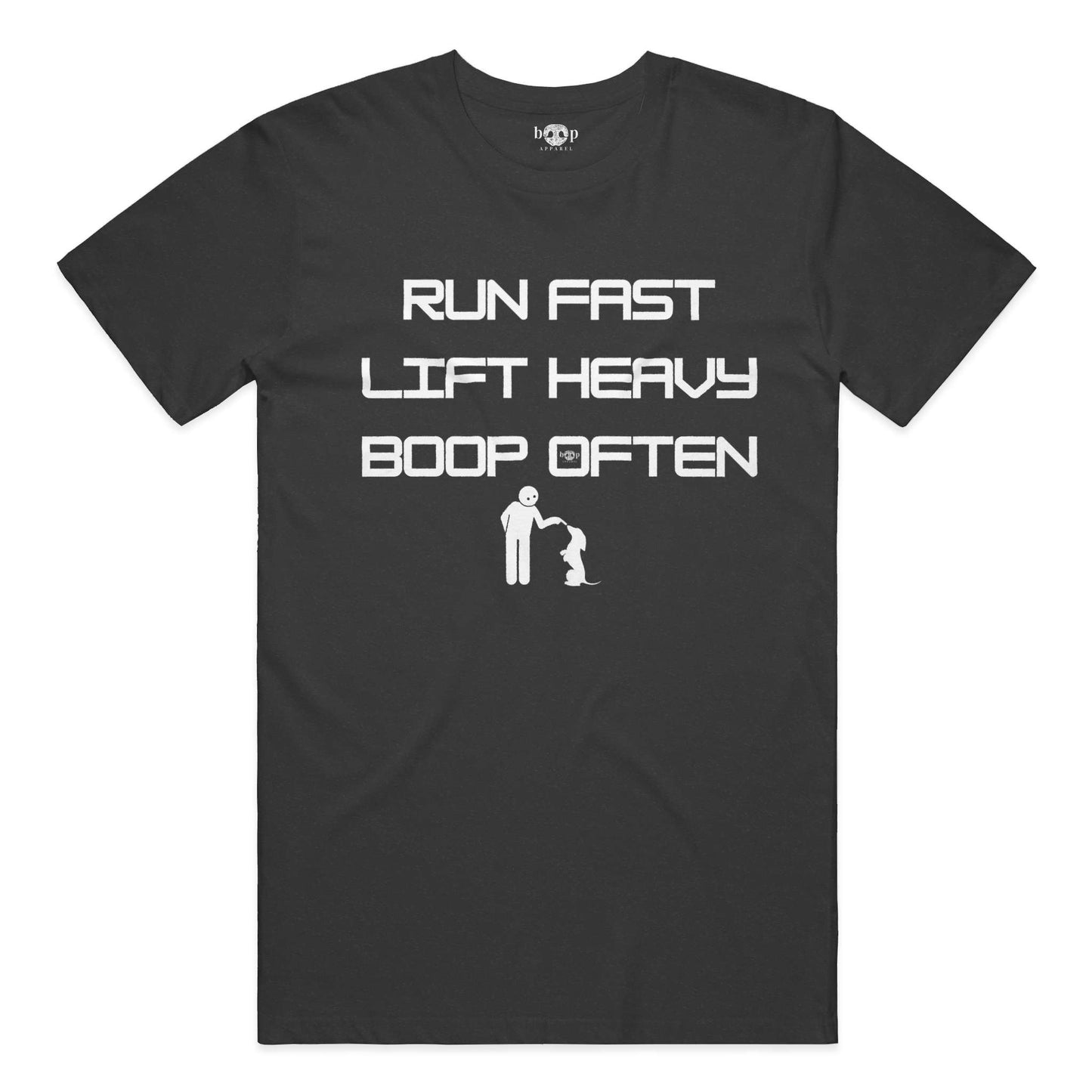 Funny dog owner t-shirt with sarcastic humor -Run Fast. Lift Heavy. Boop Often. - Triblend T