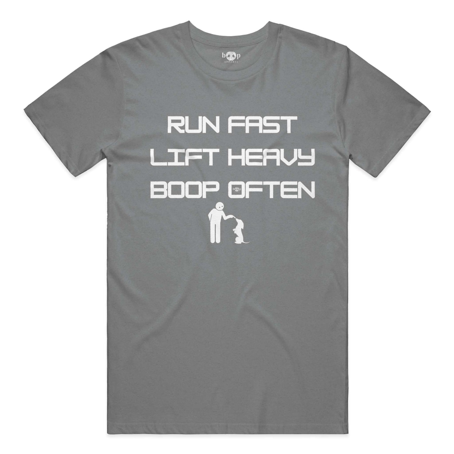 Funny dog owner t-shirt with sarcastic humor -Run Fast. Lift Heavy. Boop Often. - Triblend T