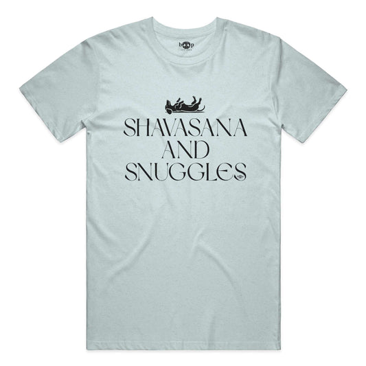 Funny dog owner t-shirt with sarcastic humor -Shavasana and Snuggles - Triblend T