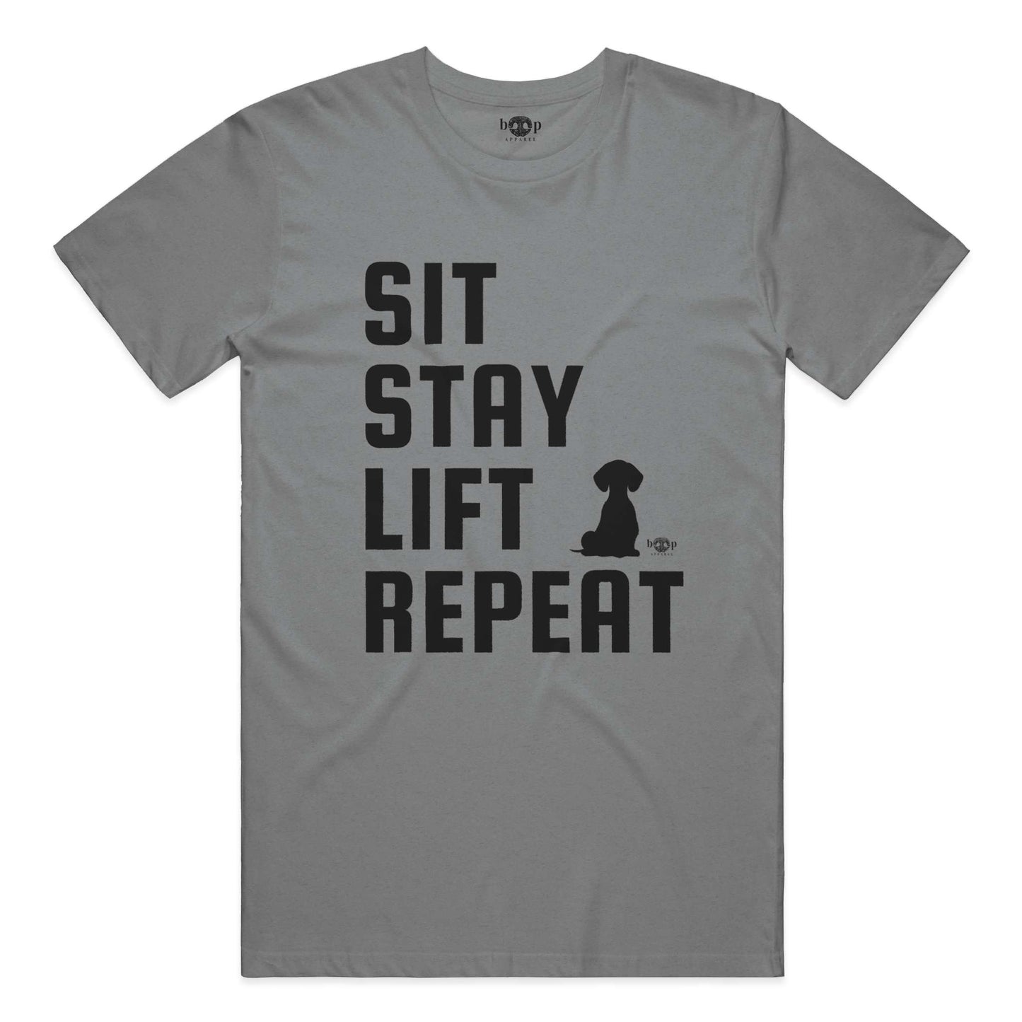 Funny dog owner t-shirt with sarcastic humor -Sit, Stay, Lift, Repeat - Triblend T